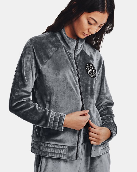 Women's UA Velour Jacket, Gray, pdpMainDesktop image number 5